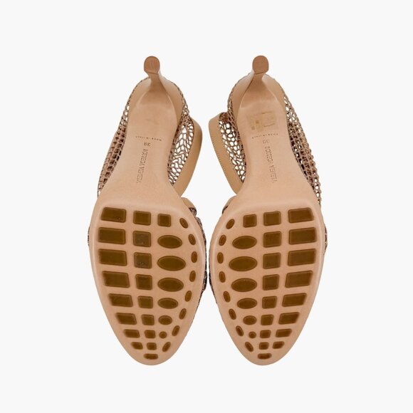 Bottega Veneta Trim Mesh Chain Fishnet Heel Sandals Beige Leather Size 39 US 9 - Picture 10 of 13